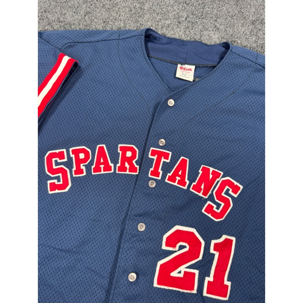 VTG Wilson Spartans Baseball Jersey Mens 52 XL Navy Red Made in USA #21